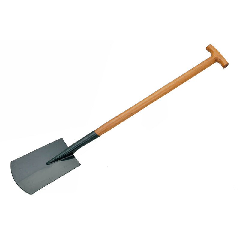 Digging shovel, round small shovel with wooden D, T-shaped handle, metal garden shovel for gardening