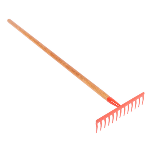 Long-handled agricultural rake, multi-purpose rake for garden land, vegetable planting and clearing rake, grass rake, thirteen-tooth garden rake, orange